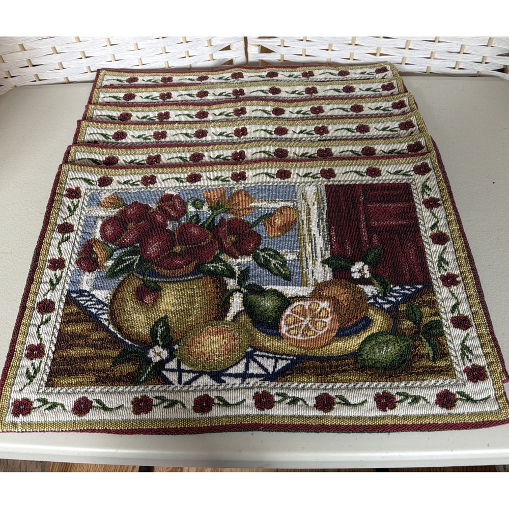 Set of 6 Country Kitchen Tapestry Placemats,‎ Floral/Fruit/Holidays 17x11